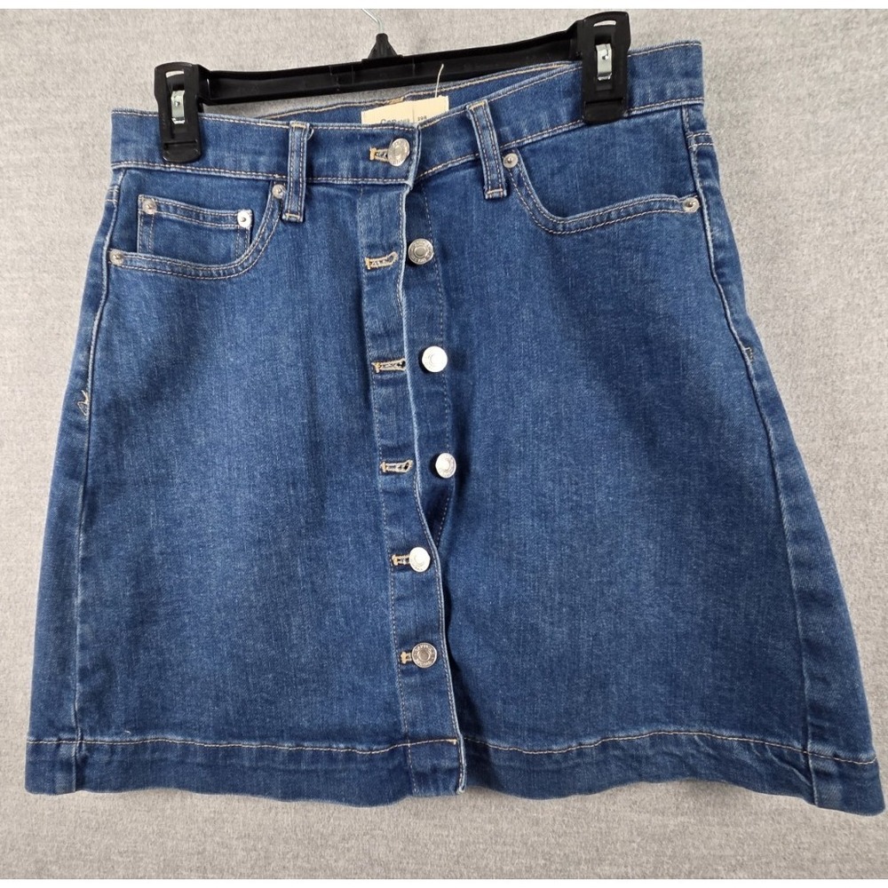 GAP Denim Mini Jean Skirt Size 8 Button‎ Front Pockets Stretch Preppy Retro Y2K